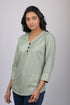 Party wear top for women western wear top stylish top trending 3/4 sleeve Light Green And Black Striped V-Neck Top (OTL-TPS1057)